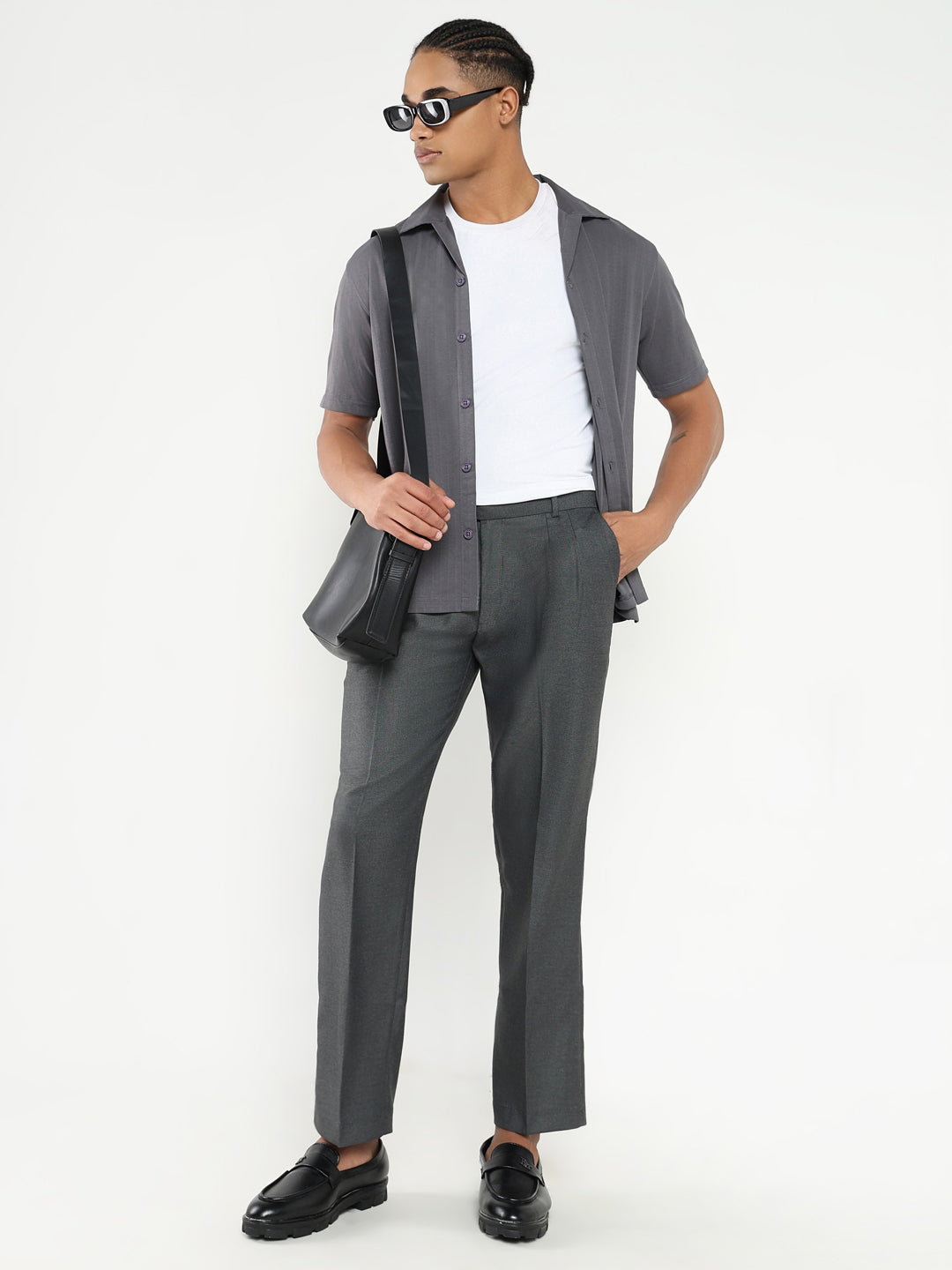 Men Grey Solid Formal Trousers