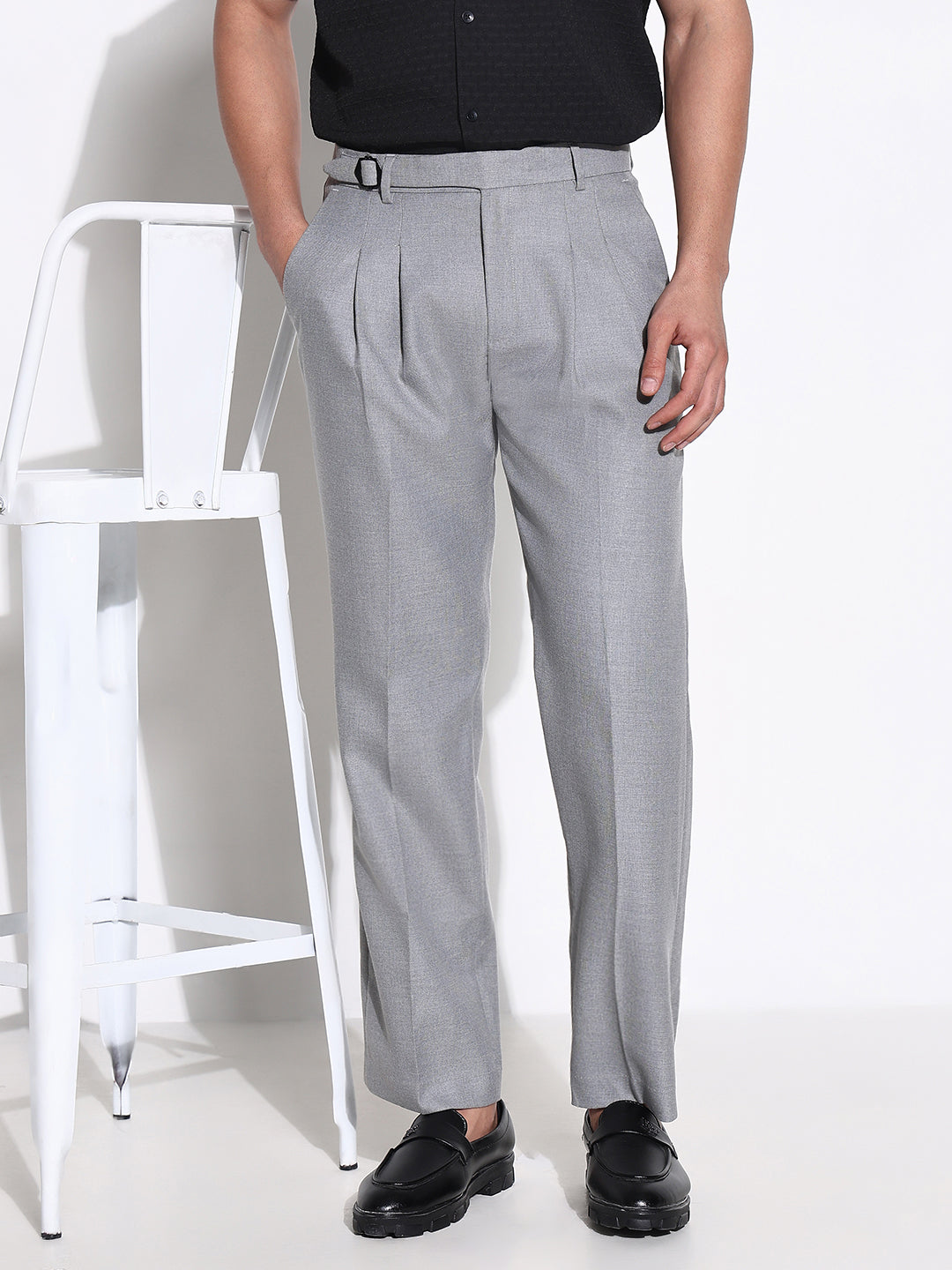 Men Grey Solid Formal Trousers