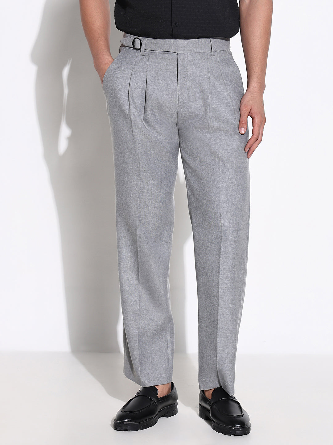 Men Grey Solid Formal Trousers