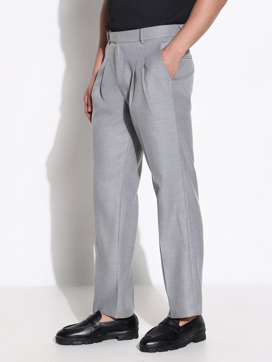 Men Grey Solid Formal Trousers