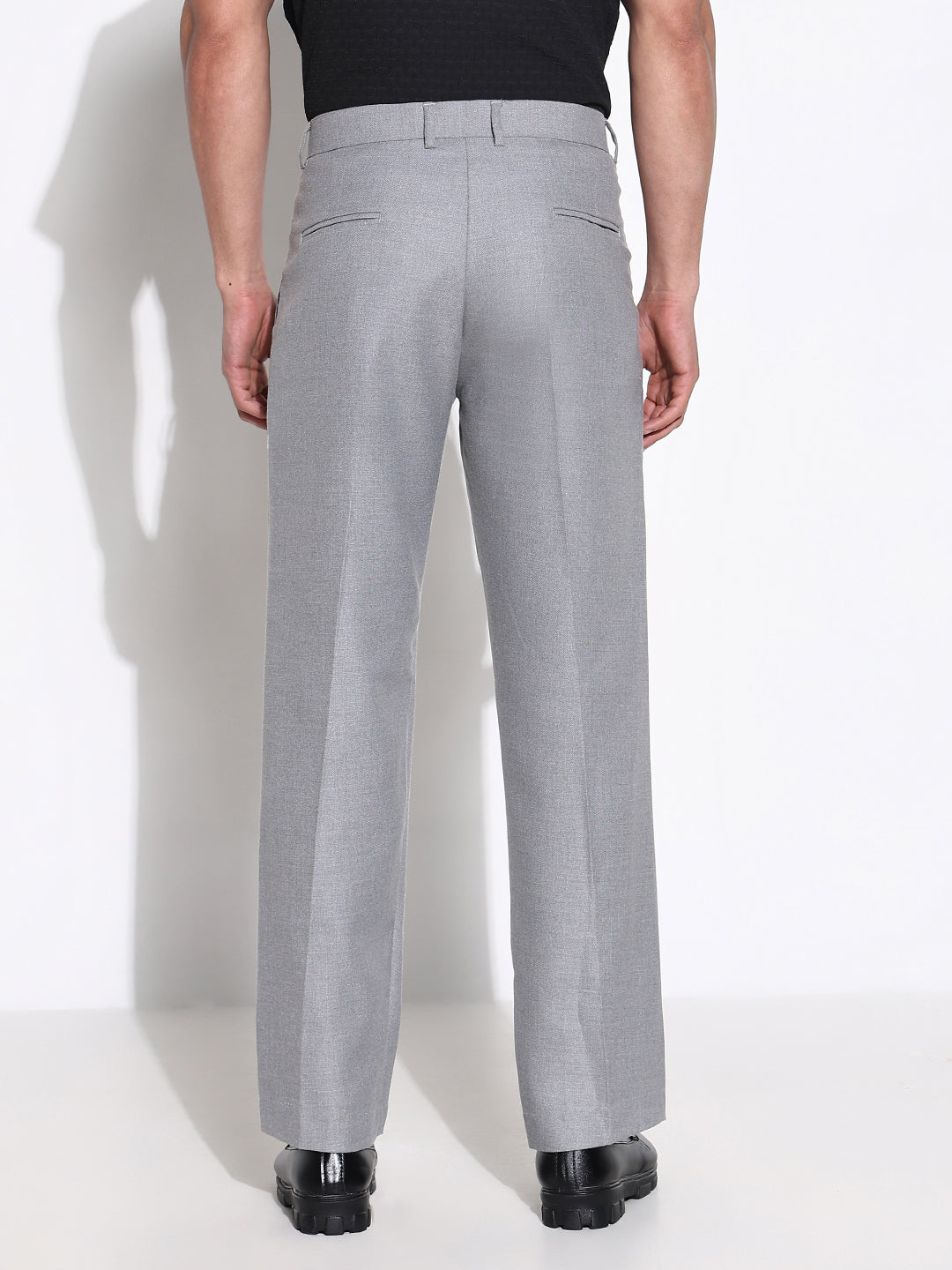 Men Grey Solid Formal Trousers