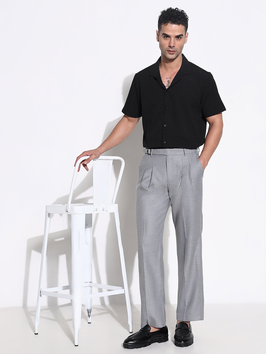 Men Grey Solid Formal Trousers