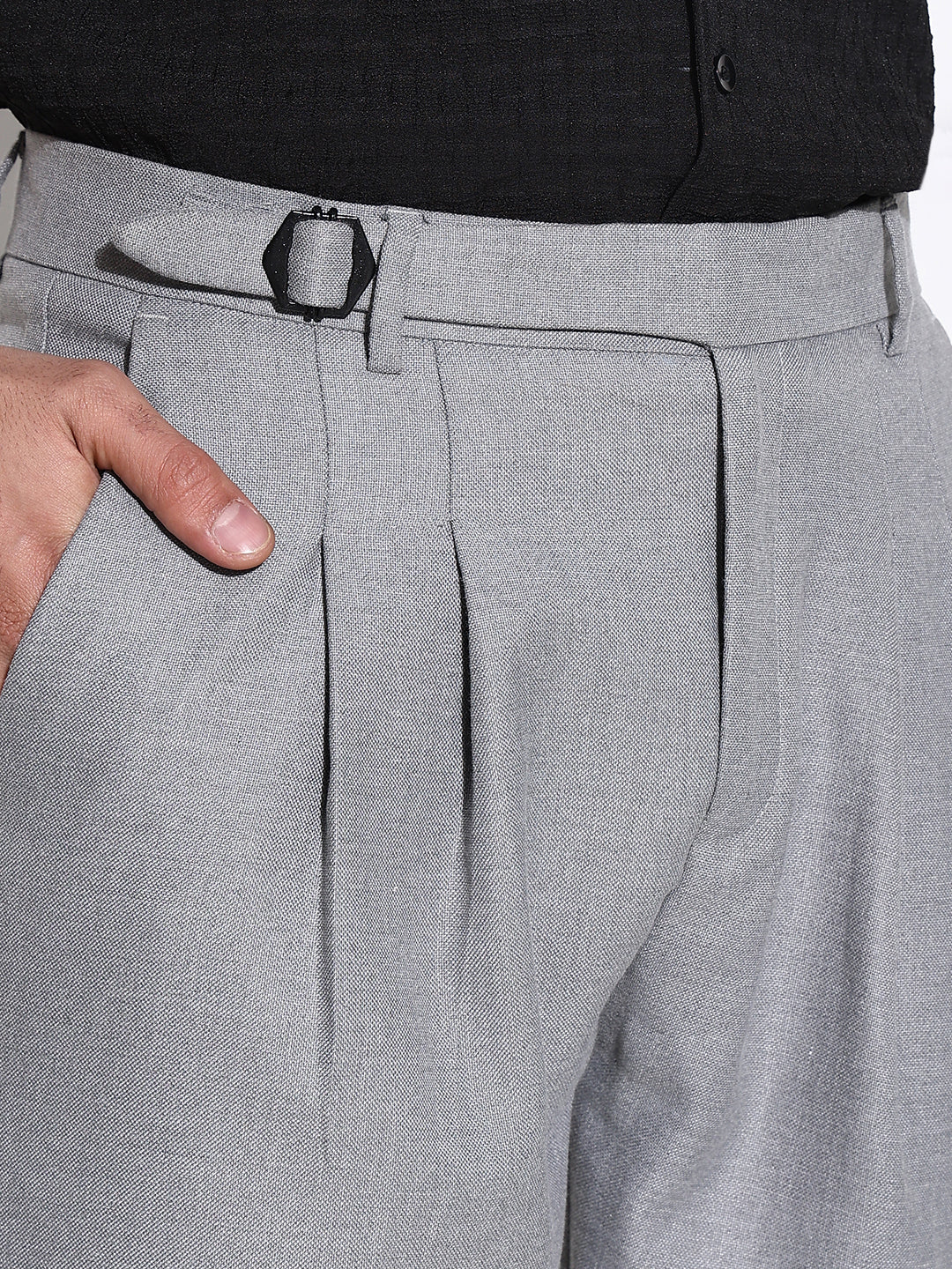 Men Grey Solid Formal Trousers