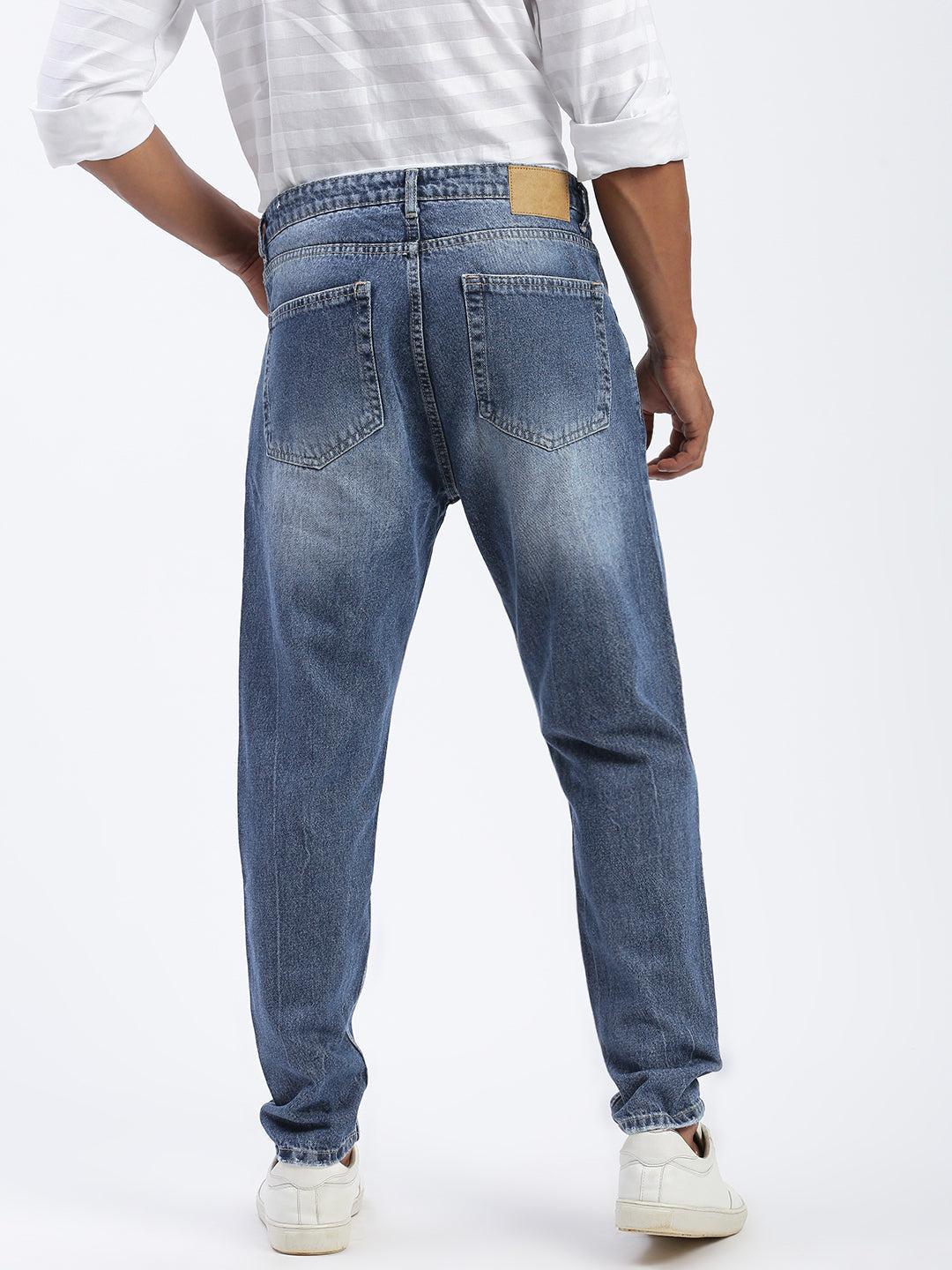 Men's Distressed Blue Mid-Rise Straight Fit Jeans