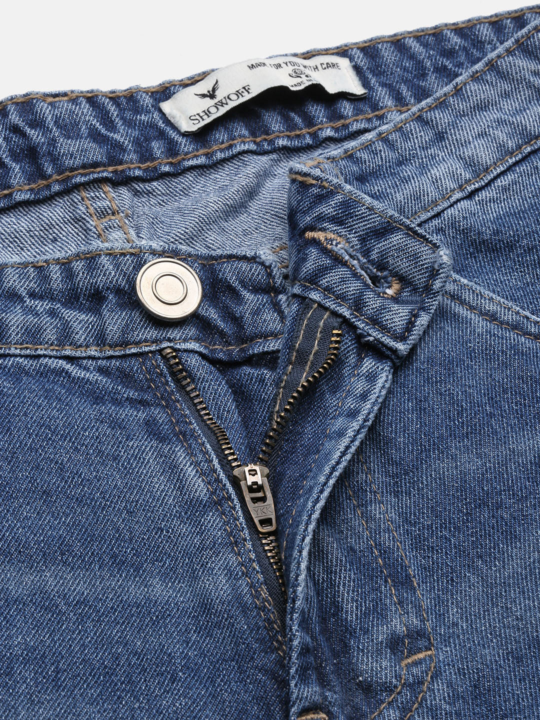 Men's Distressed Blue Mid-Rise Straight Fit Jeans