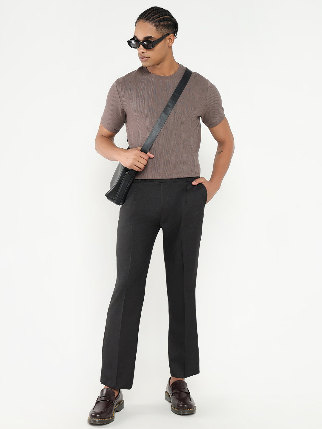 Men Black Solid Formal Trousers