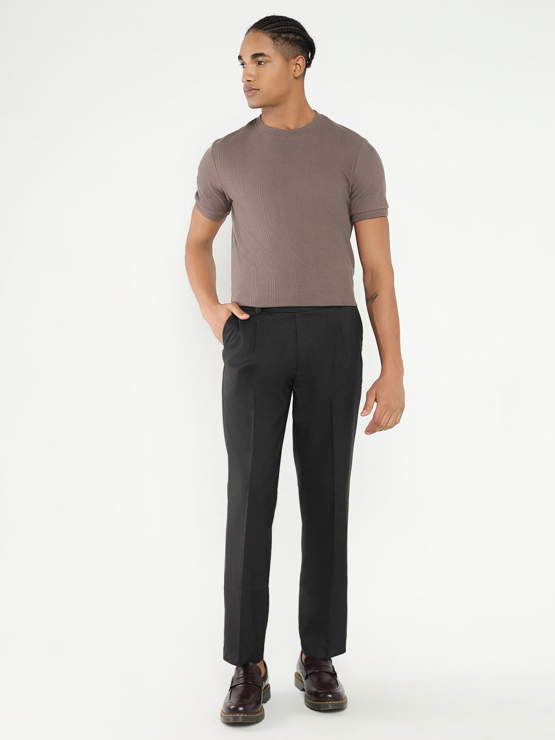 Men Black Solid Formal Trousers