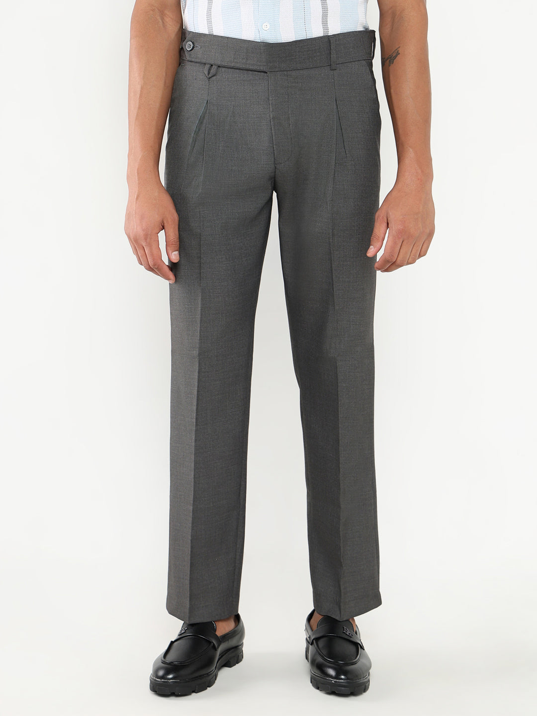 Men Grey Solid Formal Trousers