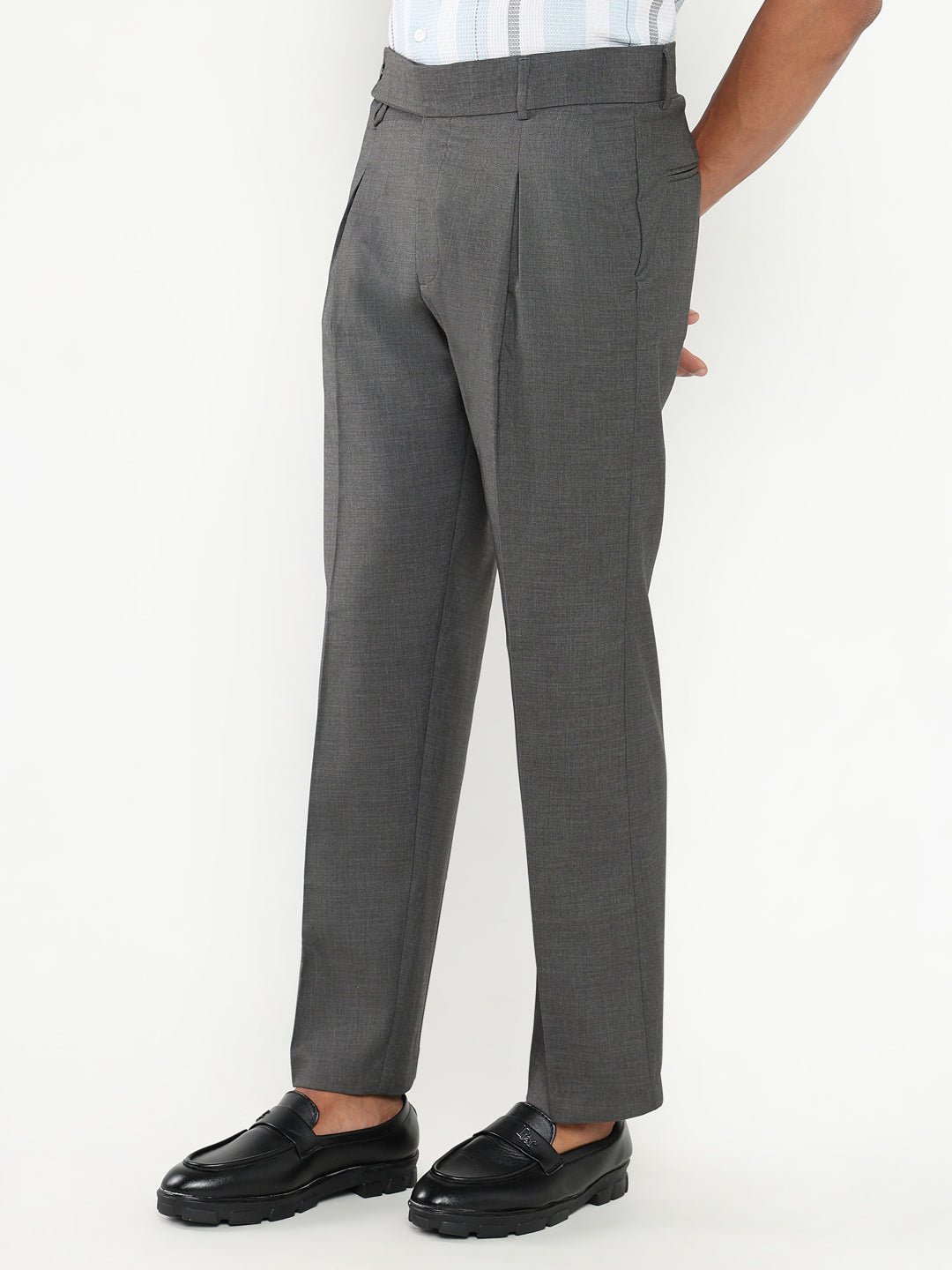 Men Grey Solid Formal Trousers