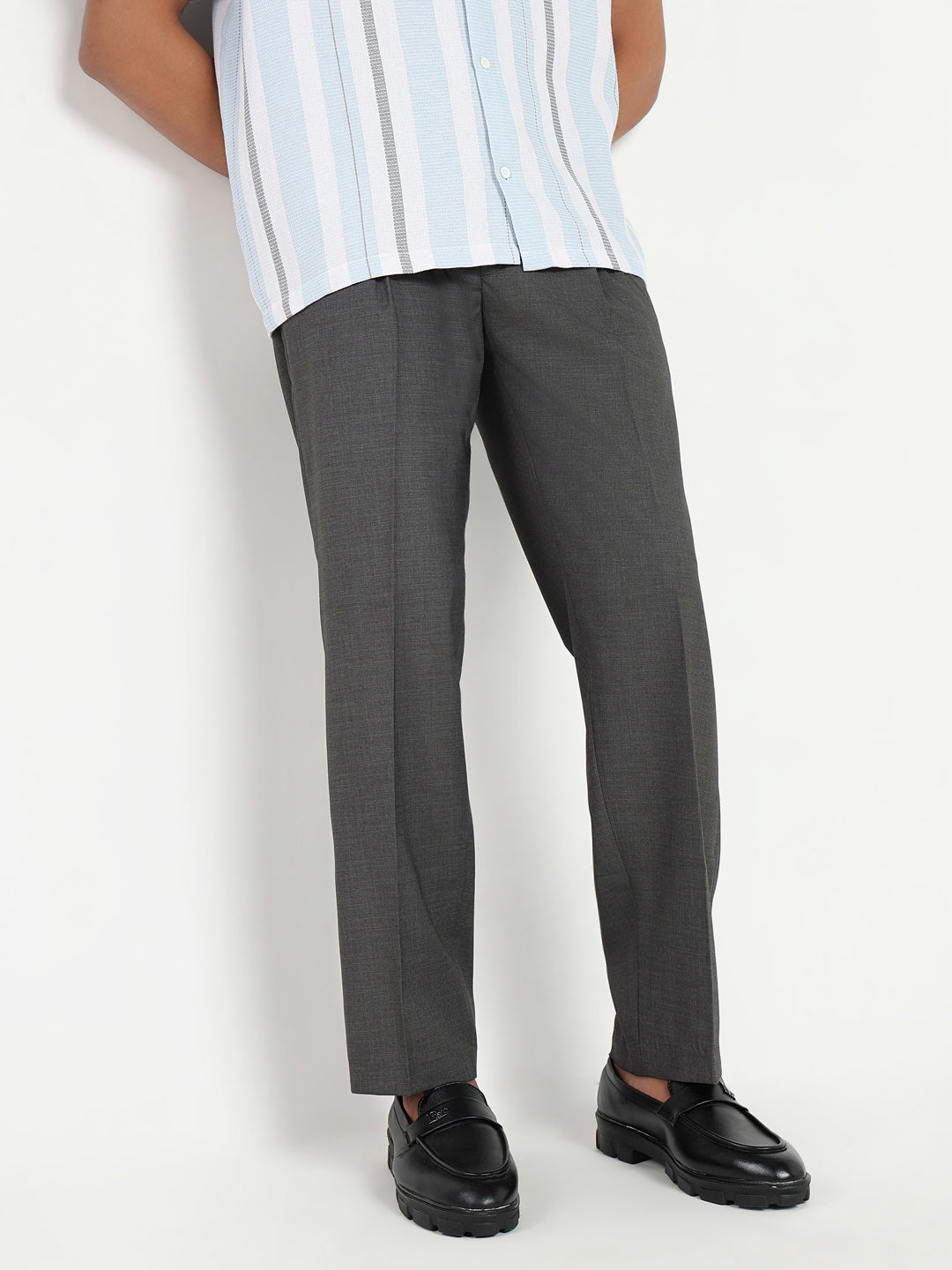 Men Grey Solid Formal Trousers