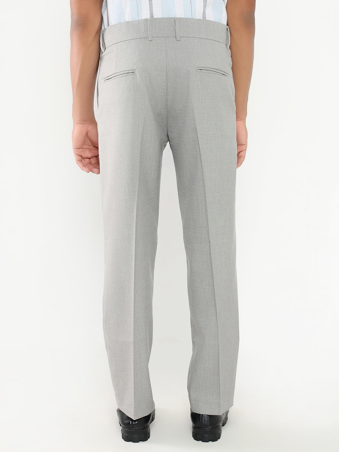 Men Grey Solid Formal Trousers