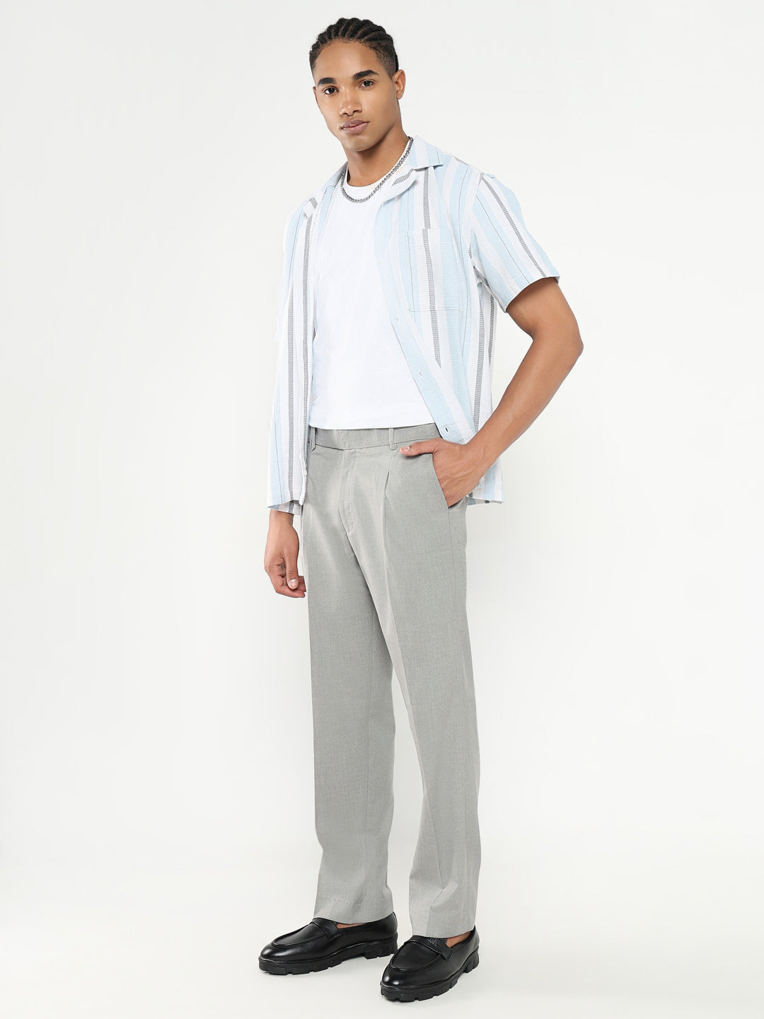 Men Grey Solid Formal Trousers