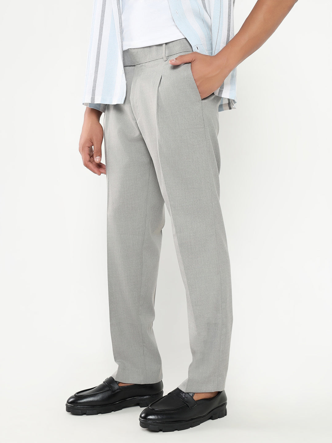 Men Grey Solid Formal Trousers