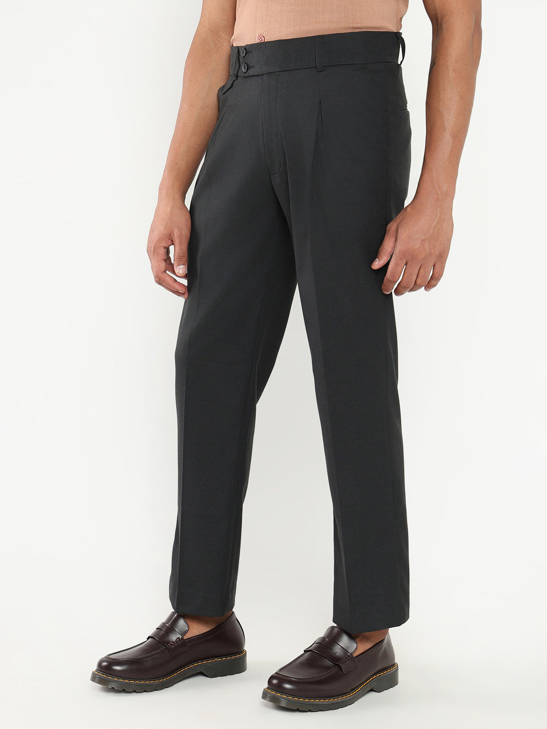 Men Charcoal Solid Formal Trousers