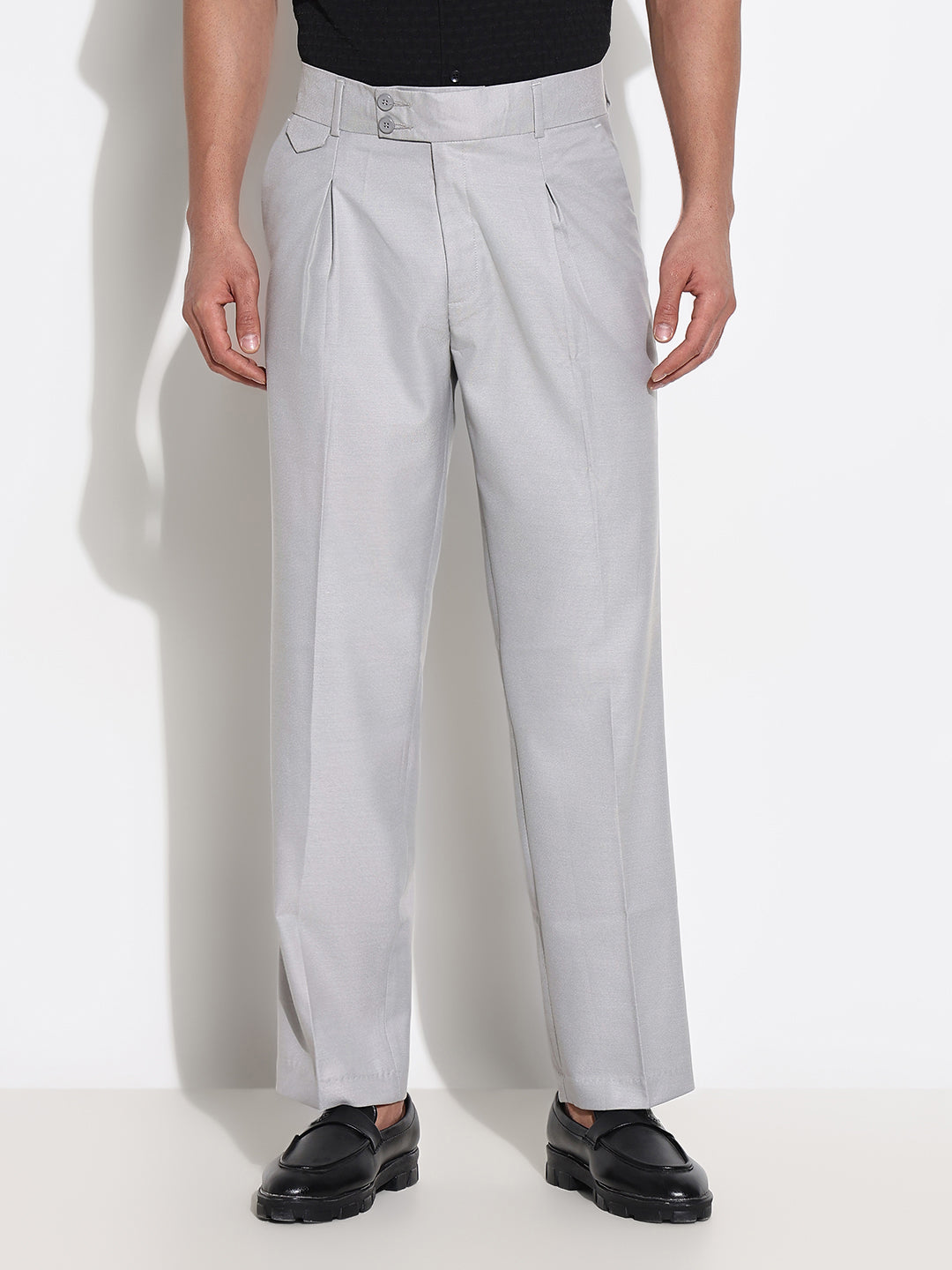 Men Grey Solid Formal Trousers