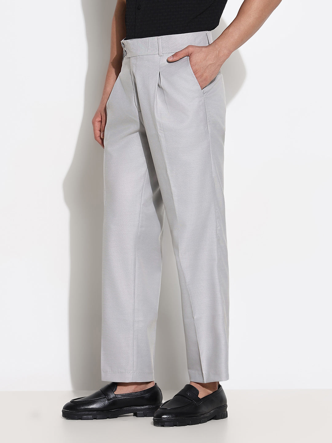 Men Grey Solid Formal Trousers