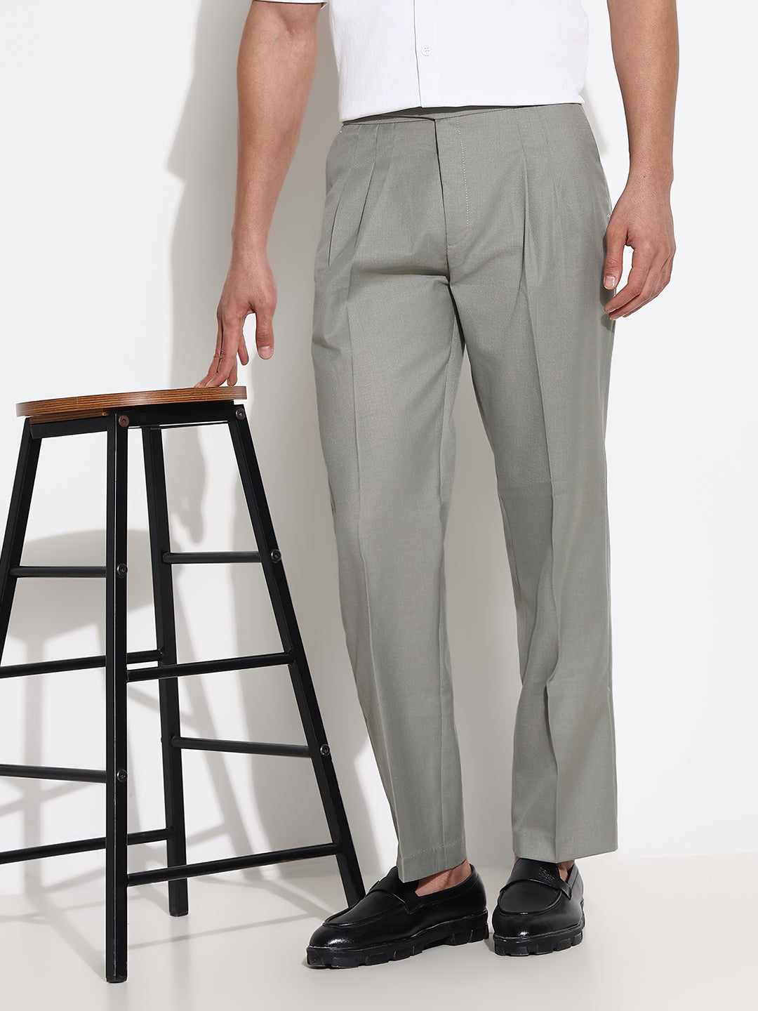 Men Grey Solid Formal Trousers