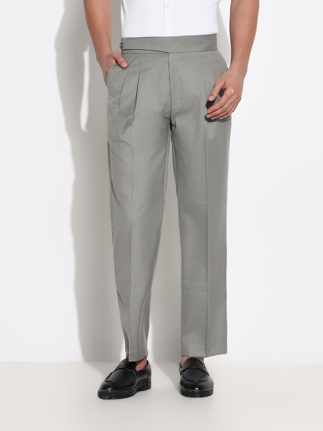 Men Grey Solid Formal Trousers