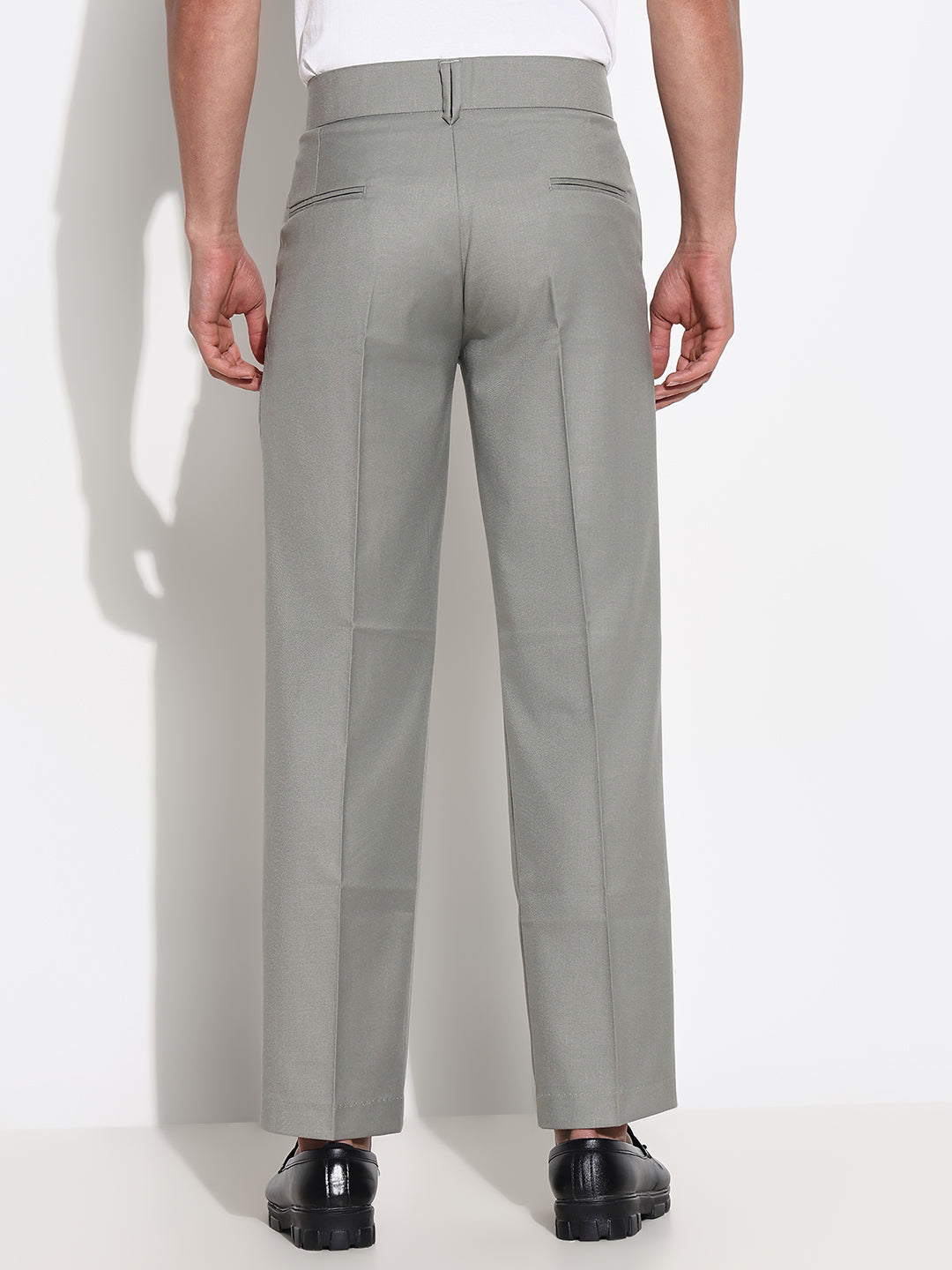 Men Grey Solid Formal Trousers