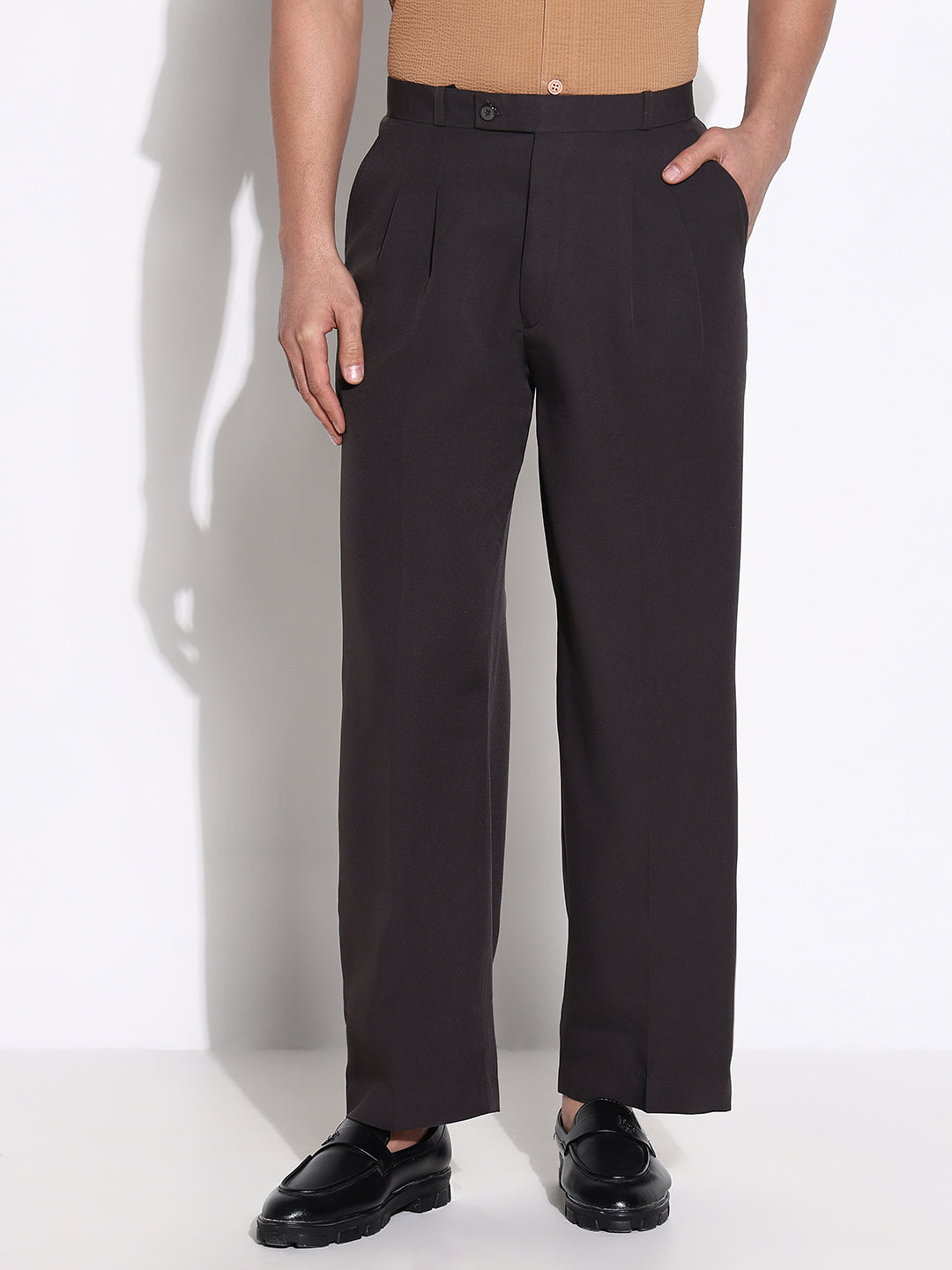 Men Charcoal Solid Formal Trousers