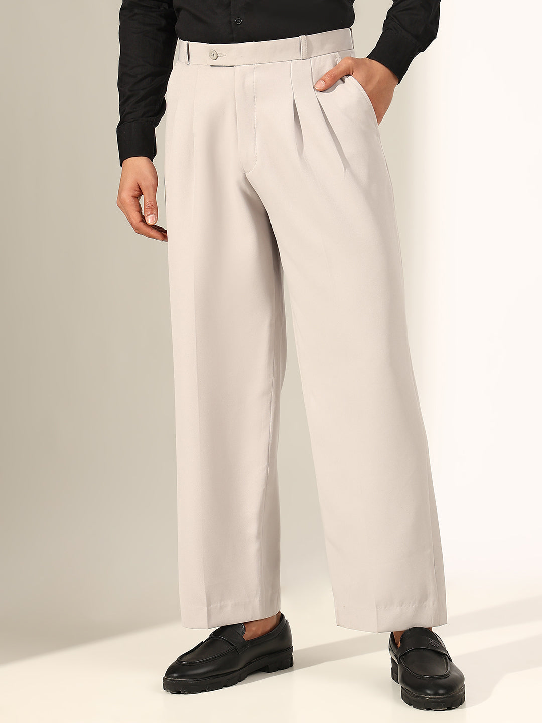 Men's Pleated Grey Regular Fit Korean Trouser