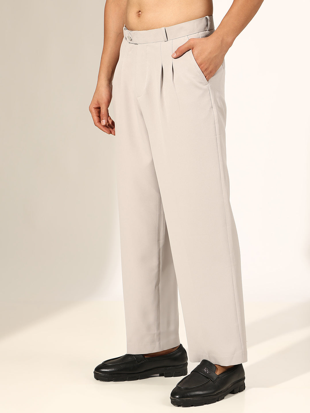 Men's Pleated Grey Regular Fit Korean Trouser