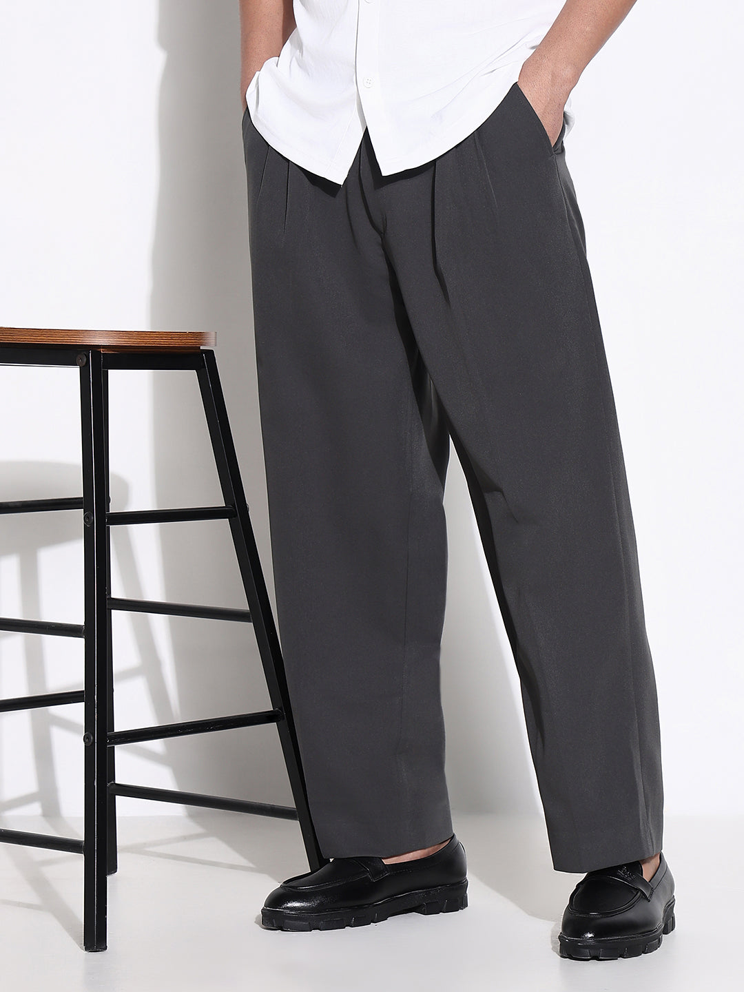 Men Grey Solid Formal Trousers