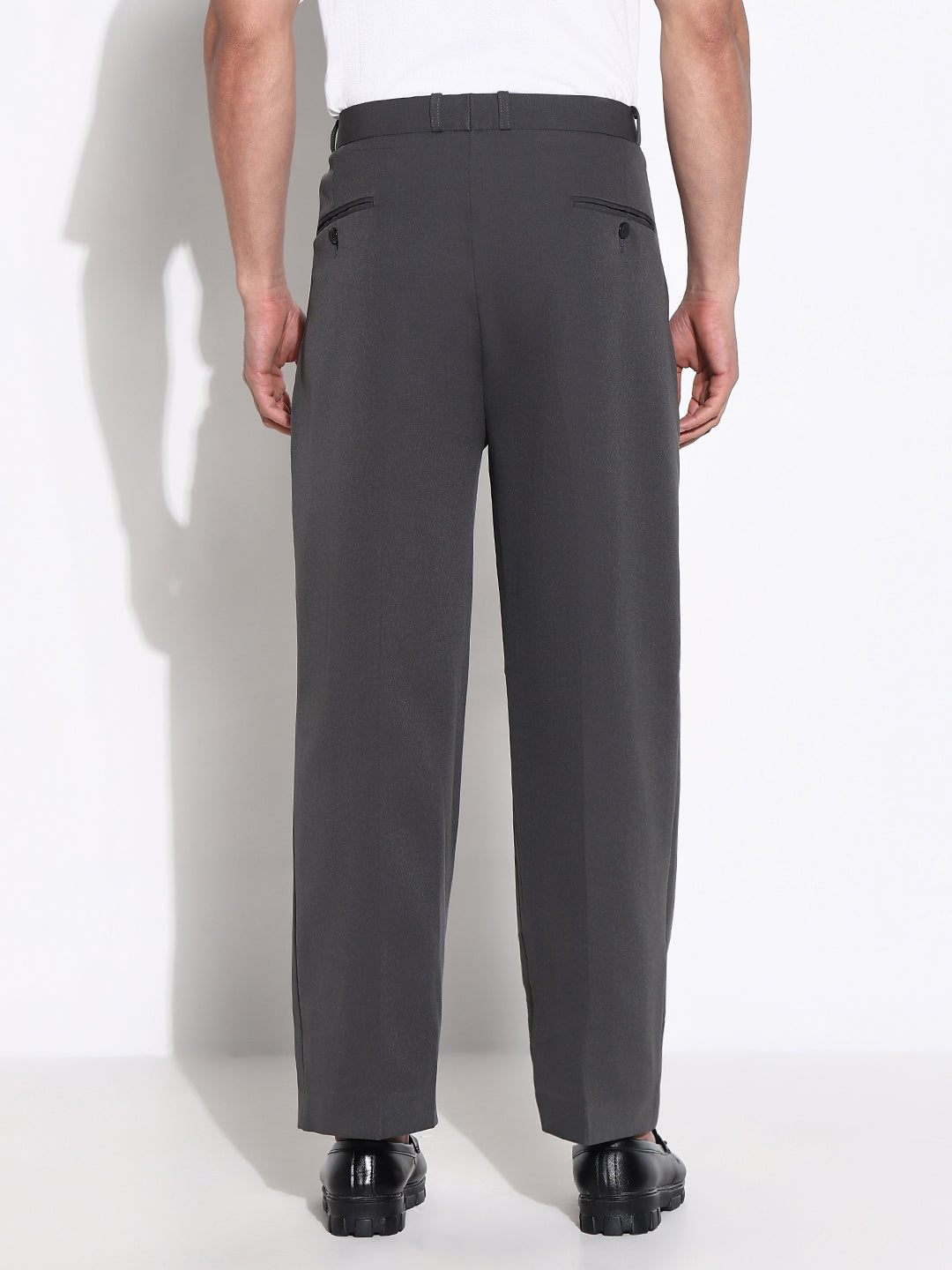 Men Grey Solid Formal Trousers