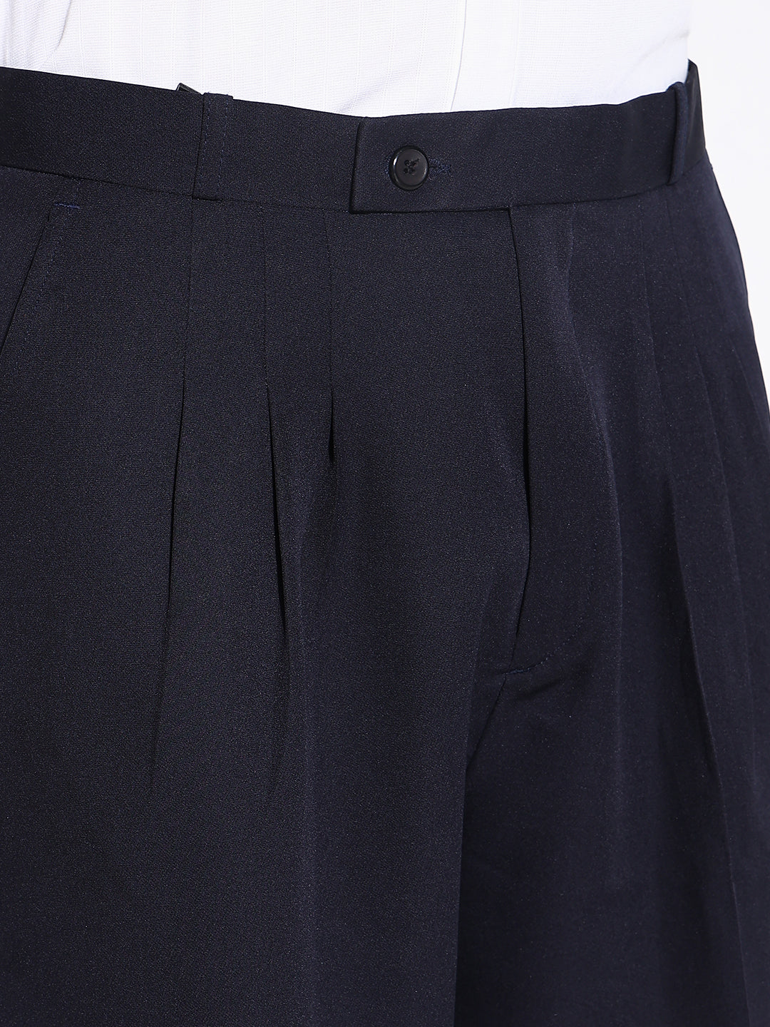 Men Navy Blue Solid Formal Trousers