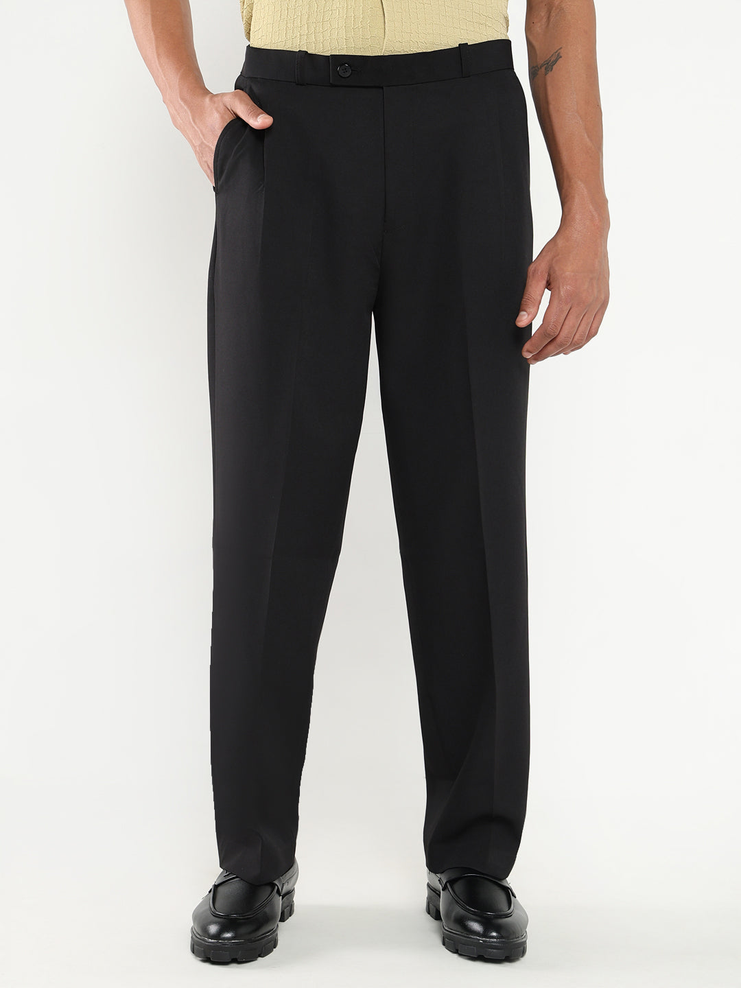 Men Black Solid Formal Trousers