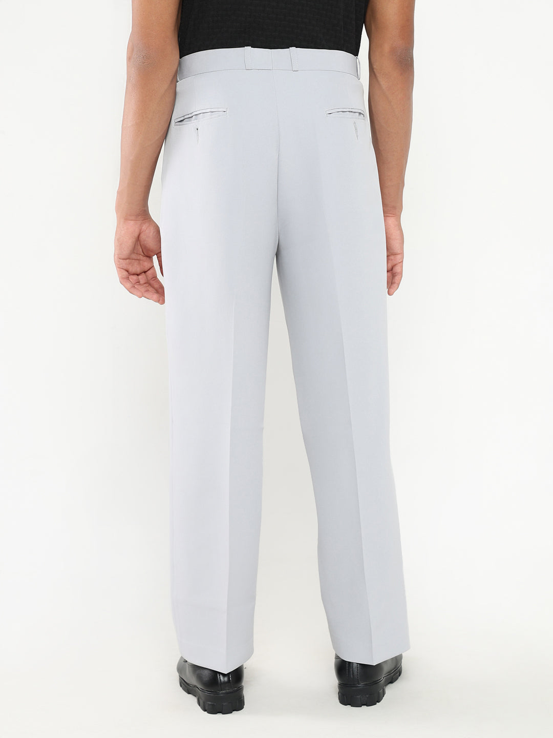 Men Grey Solid Formal Trousers