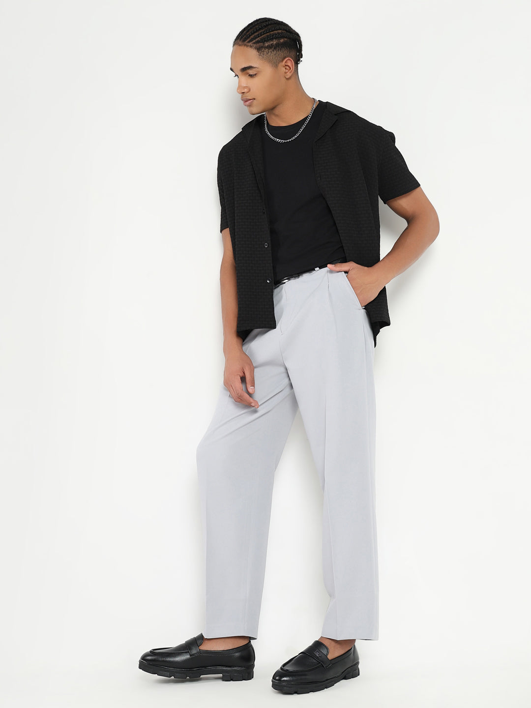 Men Grey Solid Formal Trousers