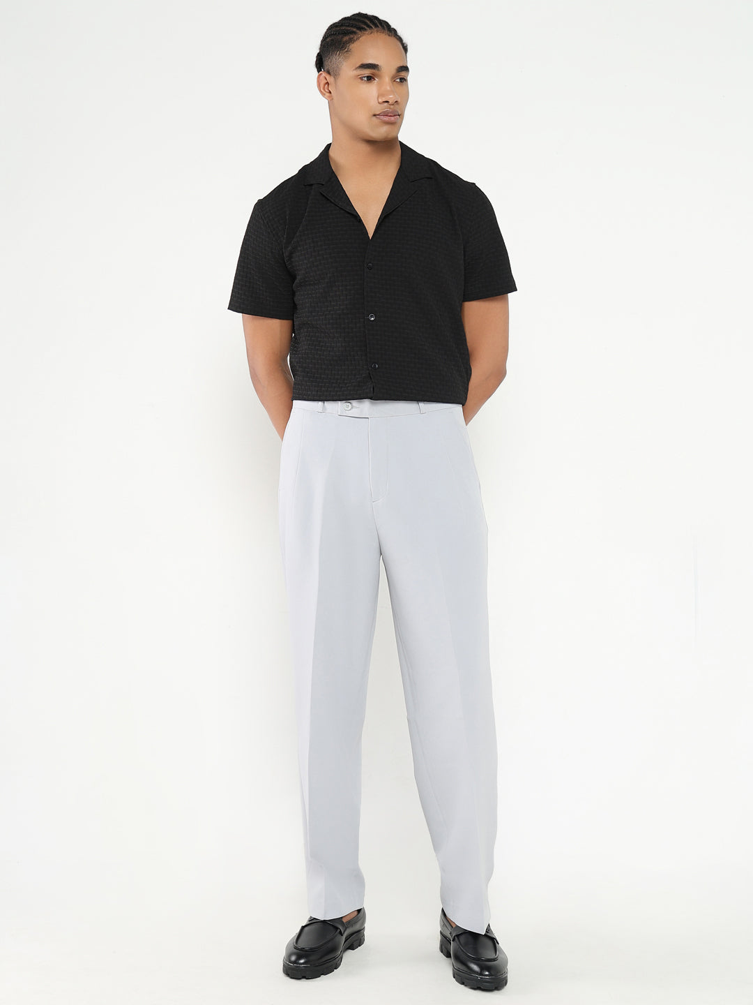 Men Grey Solid Formal Trousers