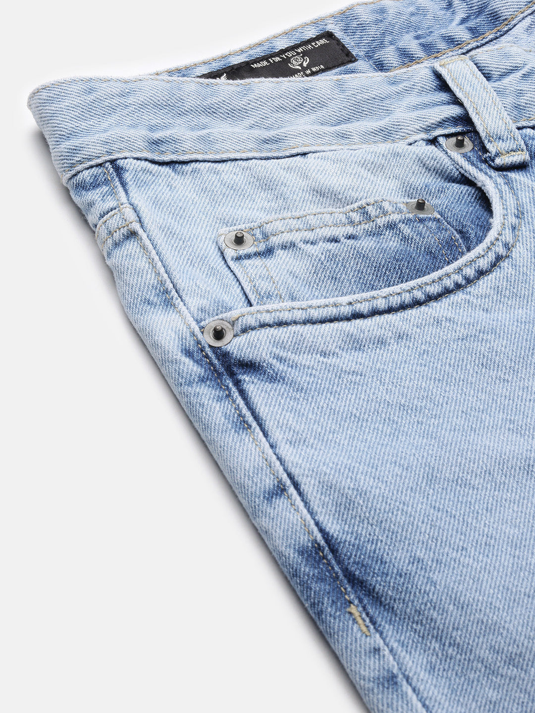 Men Regular Fit Cropped Blue Jeans