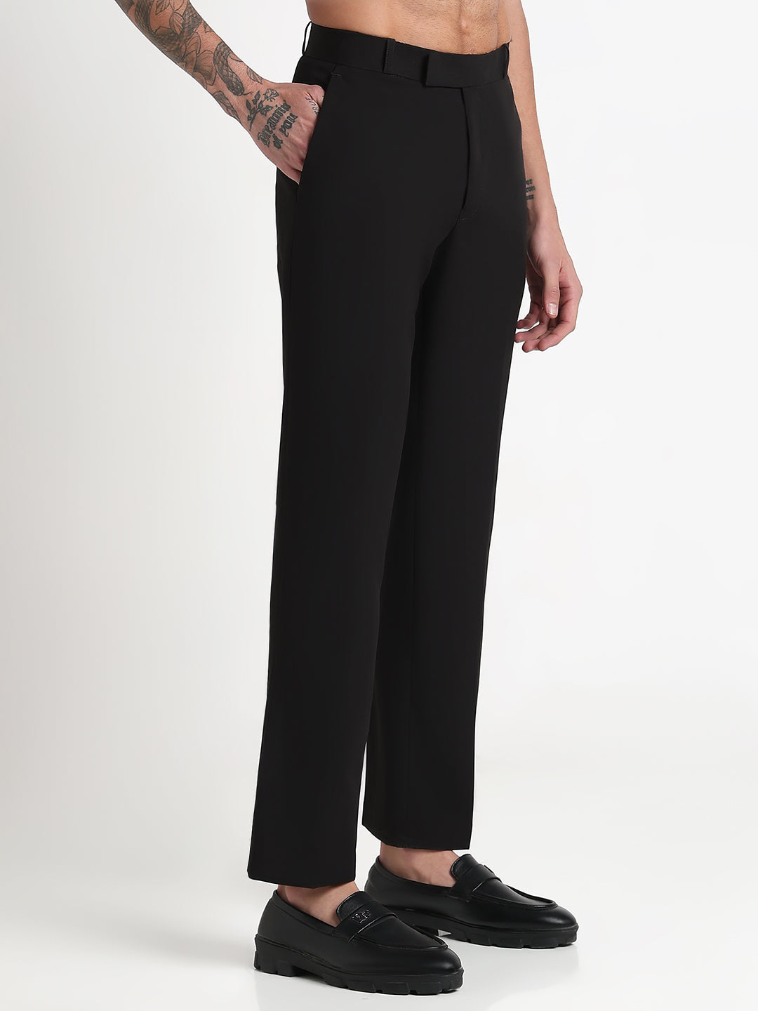 Men's Black Solid Straight Fit Formal Trousers