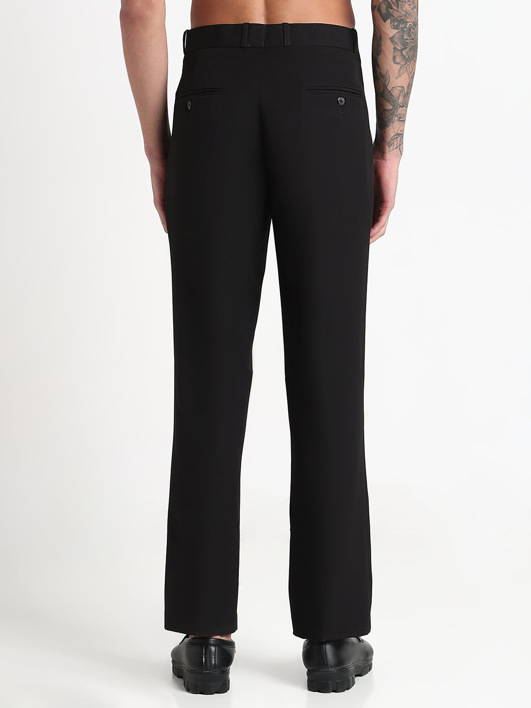 Men's Black Solid Straight Fit Formal Trousers