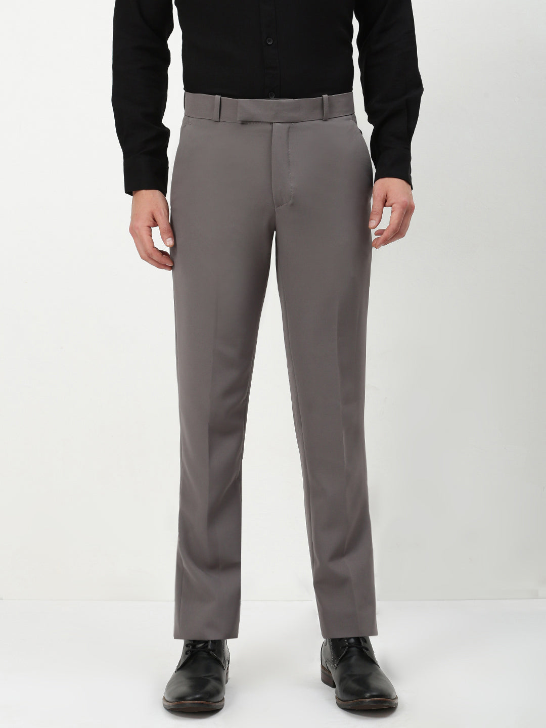 Men Grey Solid Slim Fit Formal Trousers