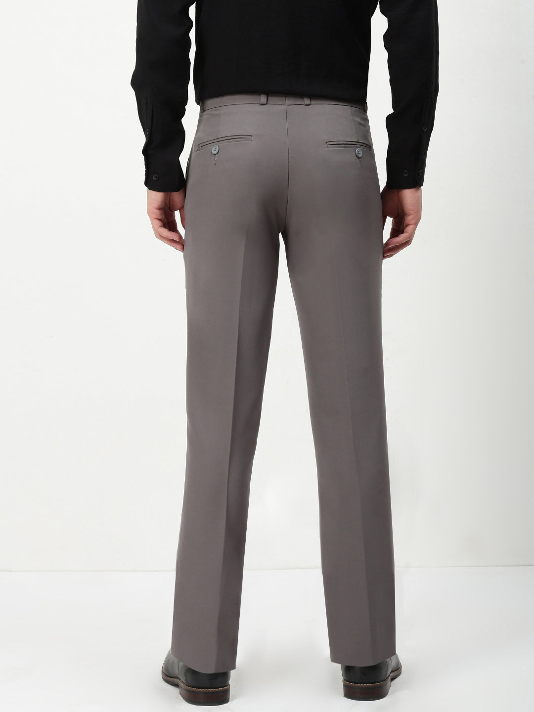 Men Grey Solid Slim Fit Formal Trousers