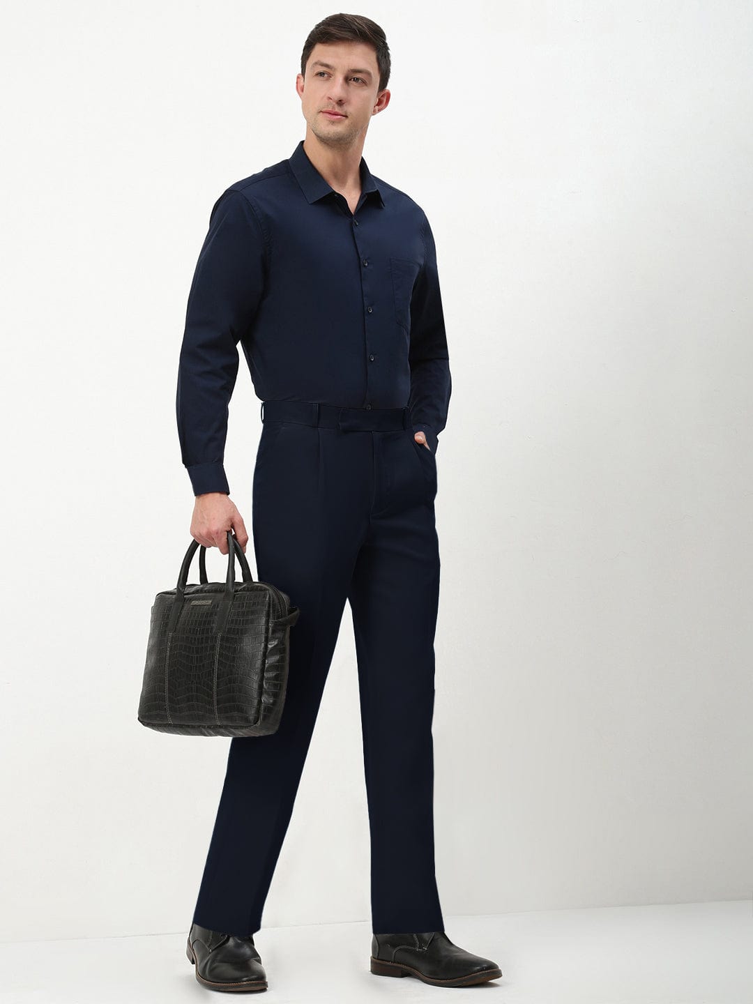 Men's Navy Blue Slim Fit Formal Trousers