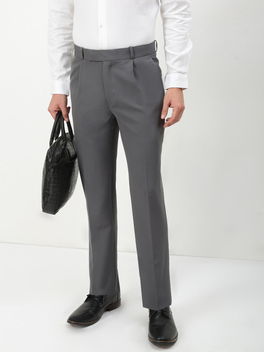 Men Grey Solid Slim Fit Formal Trousers