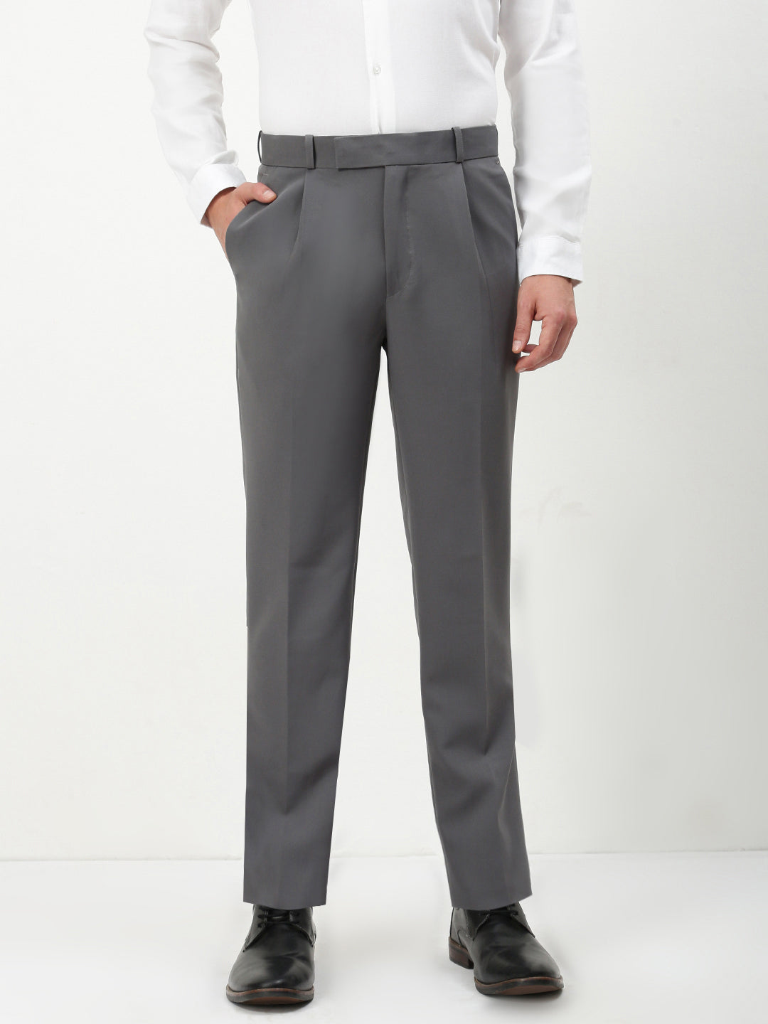 Men Grey Solid Slim Fit Formal Trousers