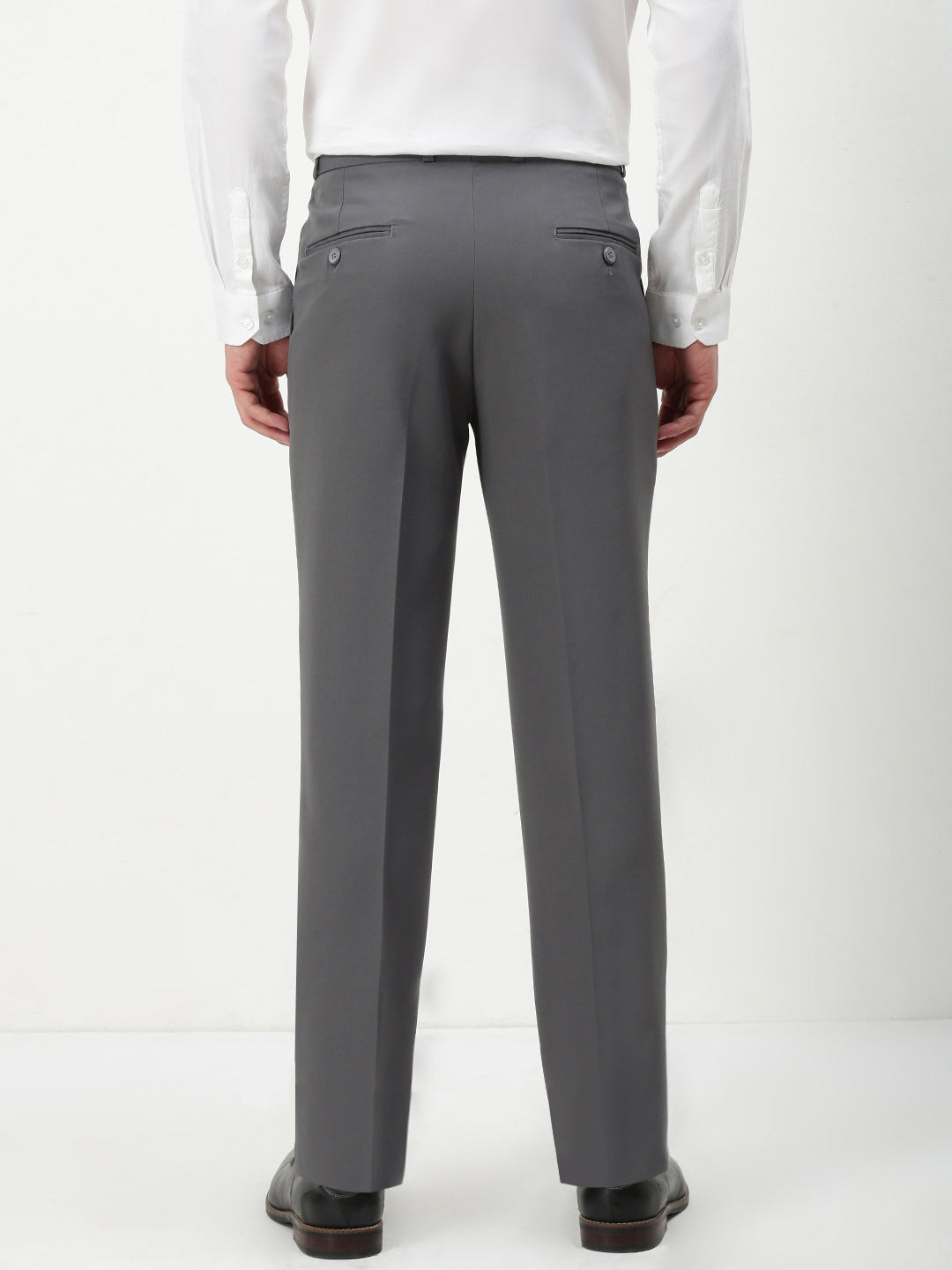 Men Grey Solid Slim Fit Formal Trousers