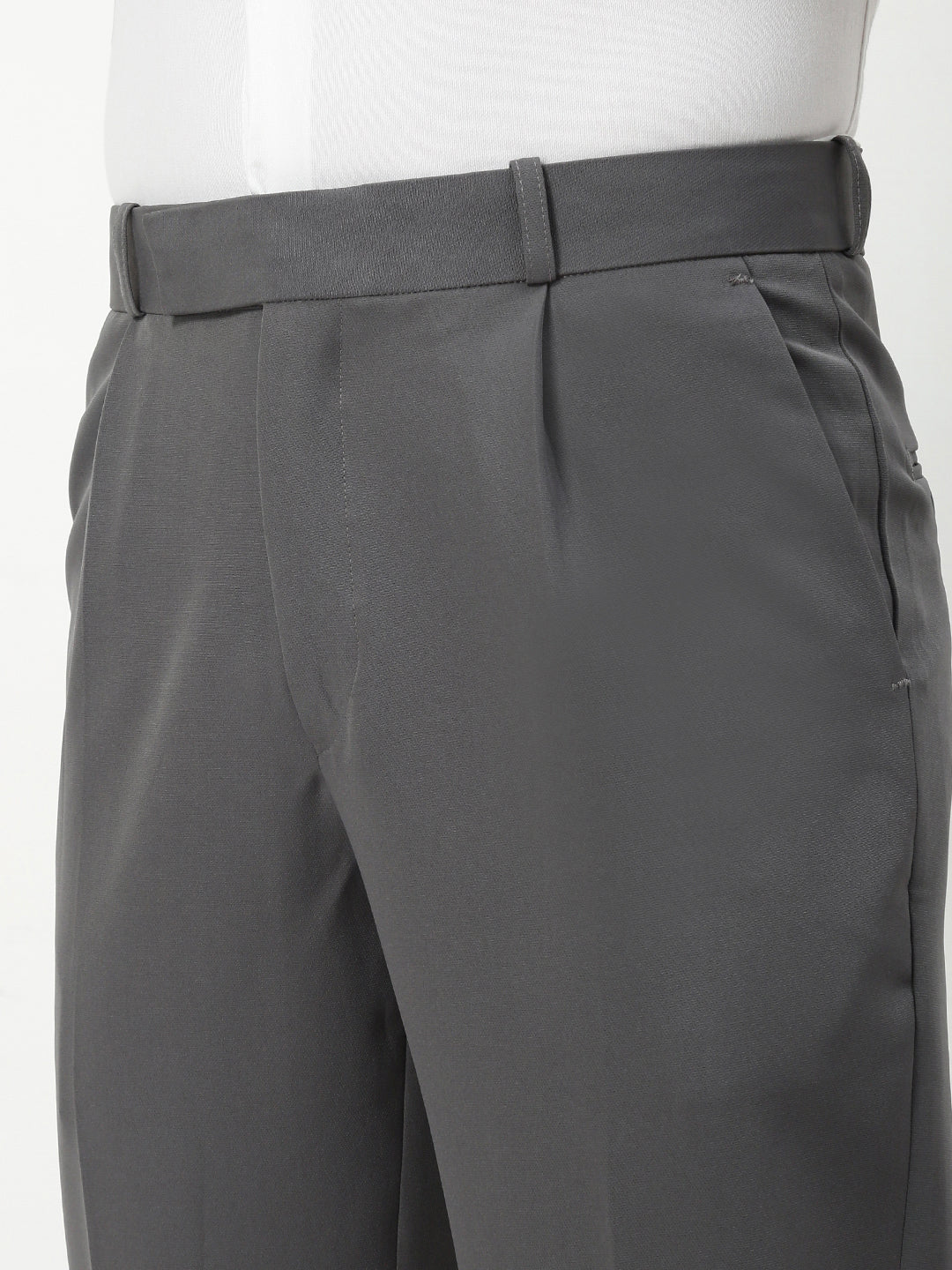 Men Grey Solid Slim Fit Formal Trousers