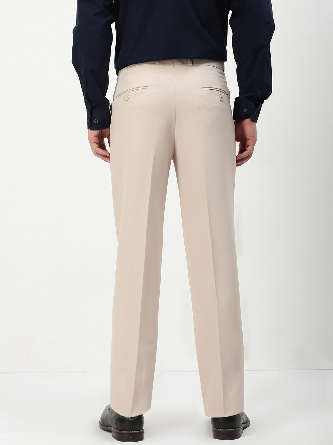 Men Beige Solid Slim Fit Formal Trousers