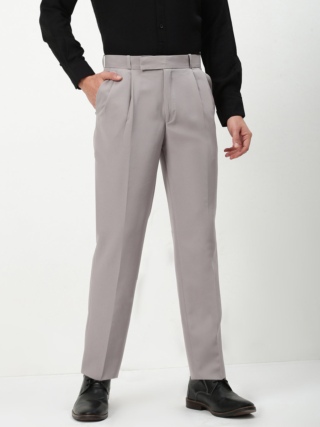 Men Grey Solid Slim Fit Formal Trousers