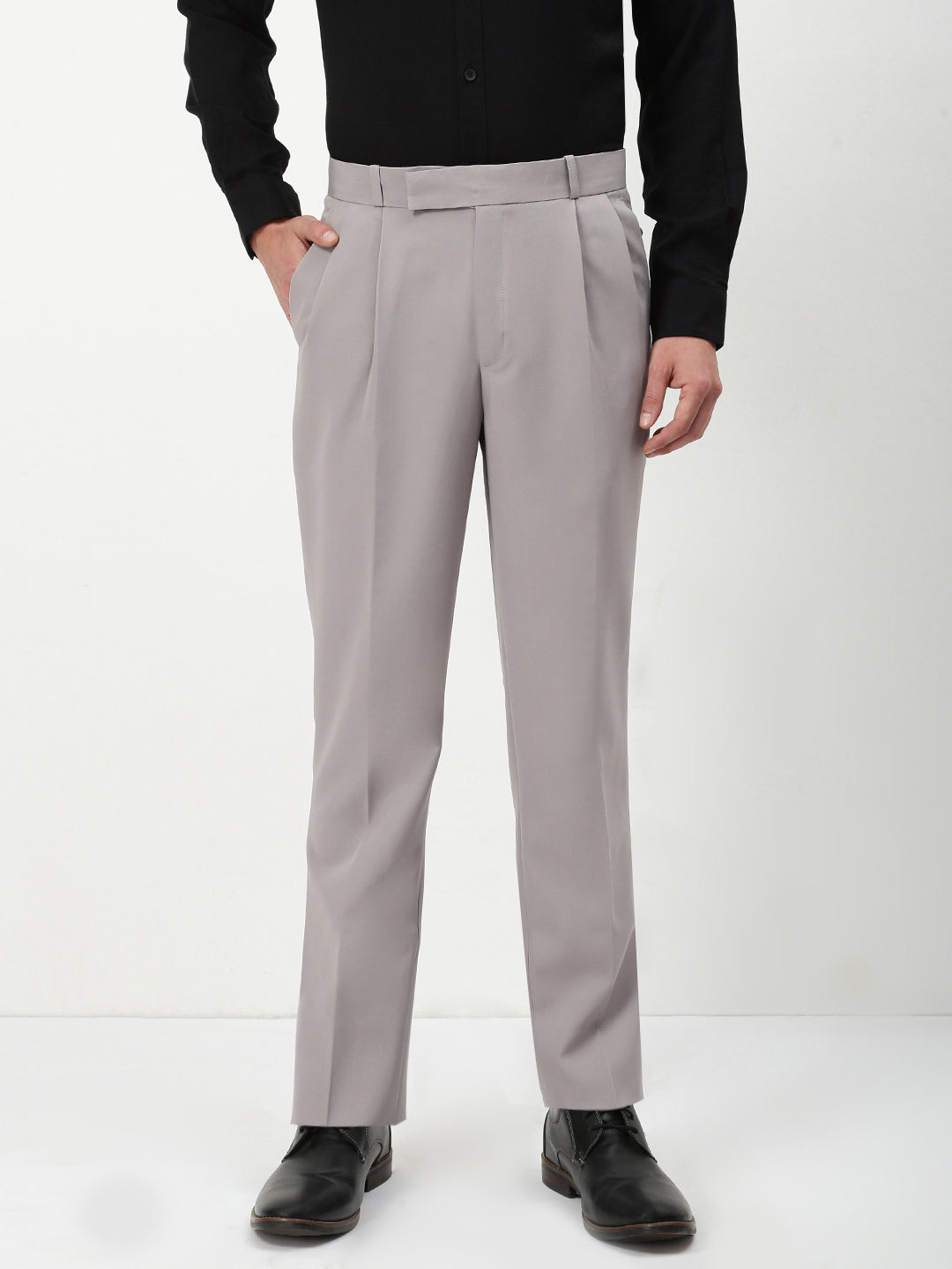 Men Grey Solid Slim Fit Formal Trousers