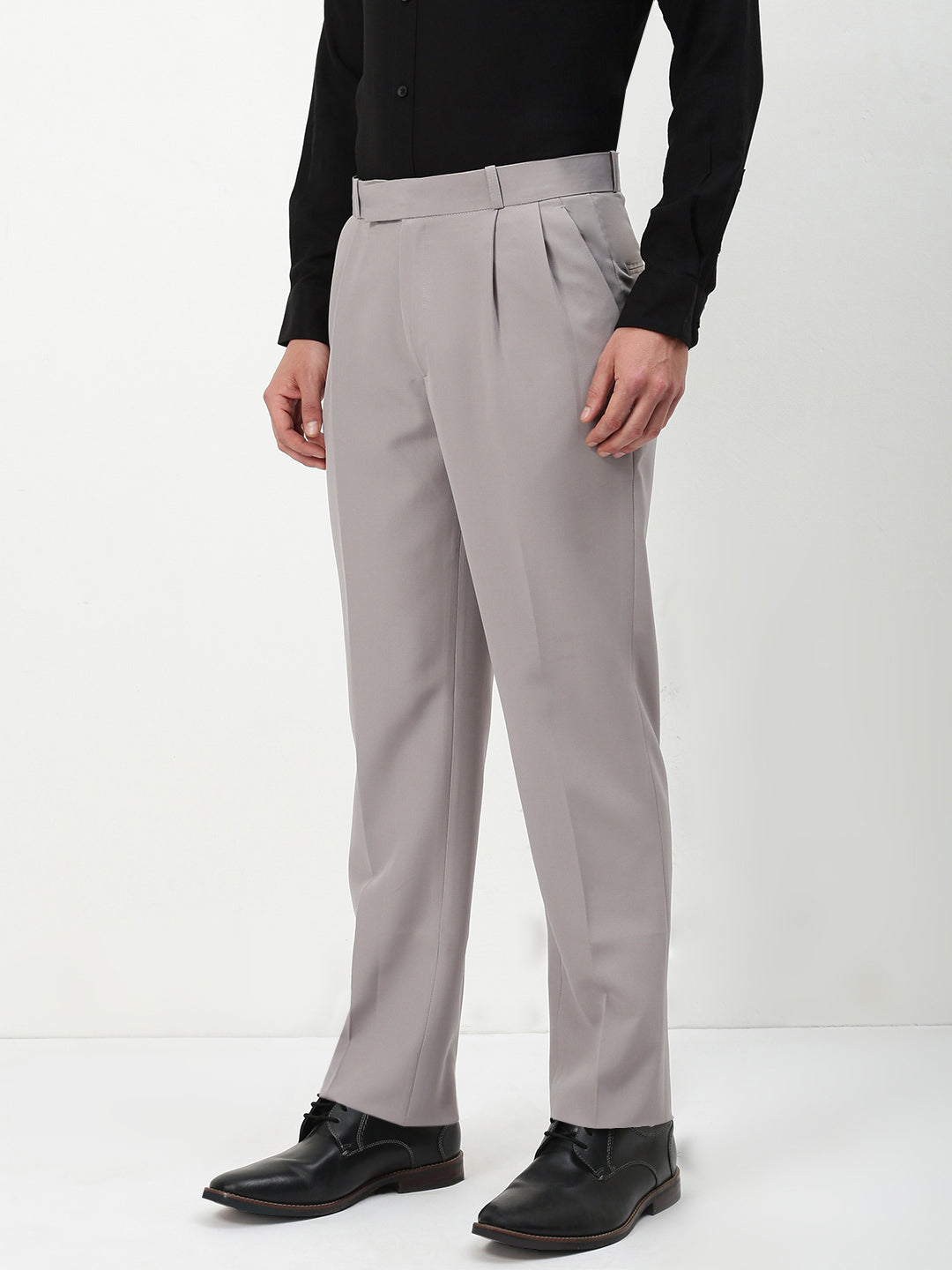 Men Grey Solid Slim Fit Formal Trousers