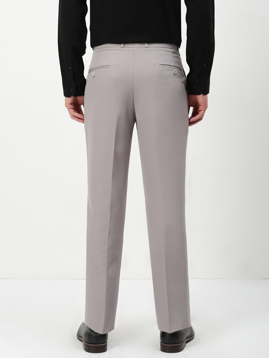 Men Grey Solid Slim Fit Formal Trousers