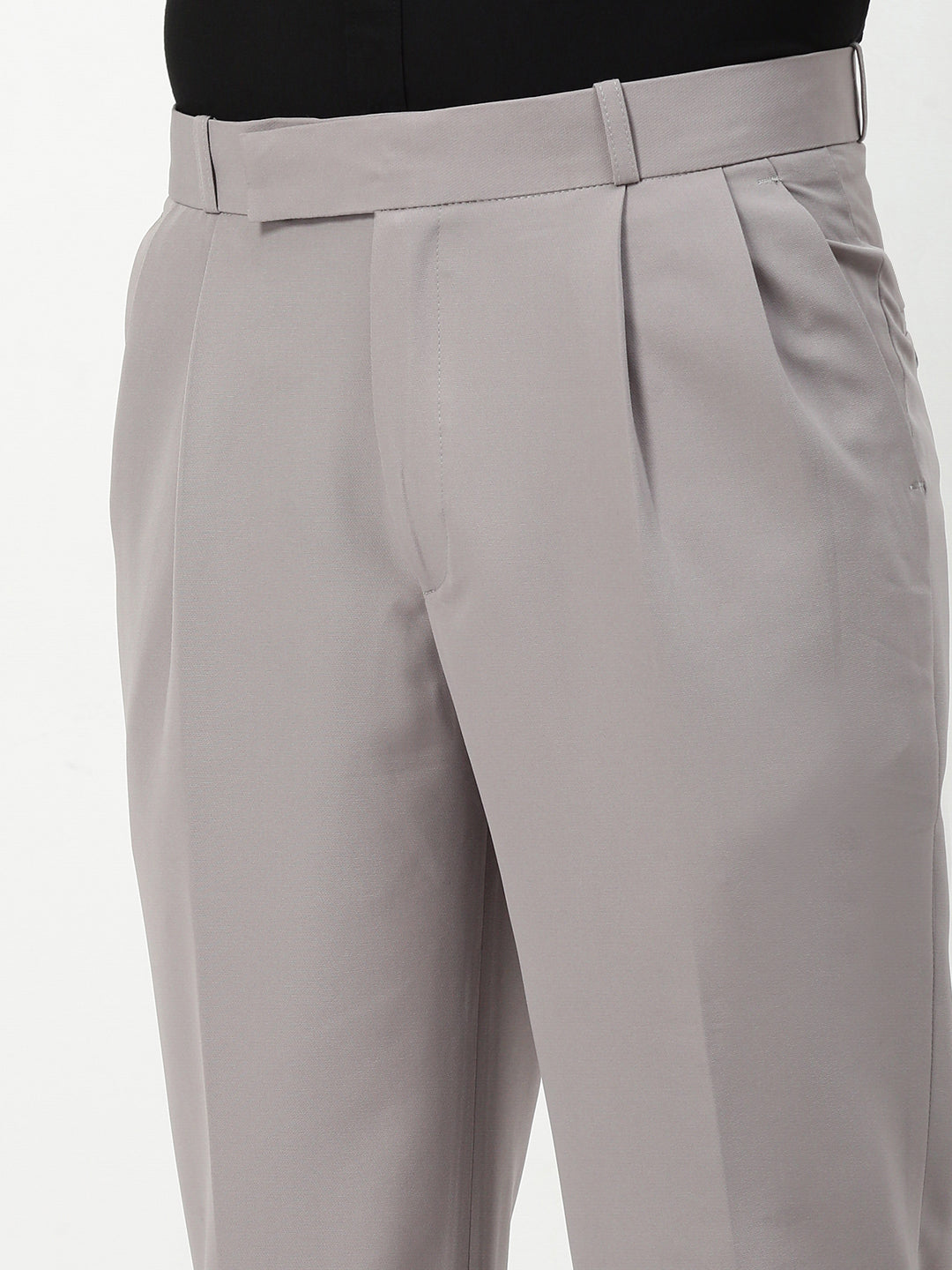 Men Grey Solid Slim Fit Formal Trousers