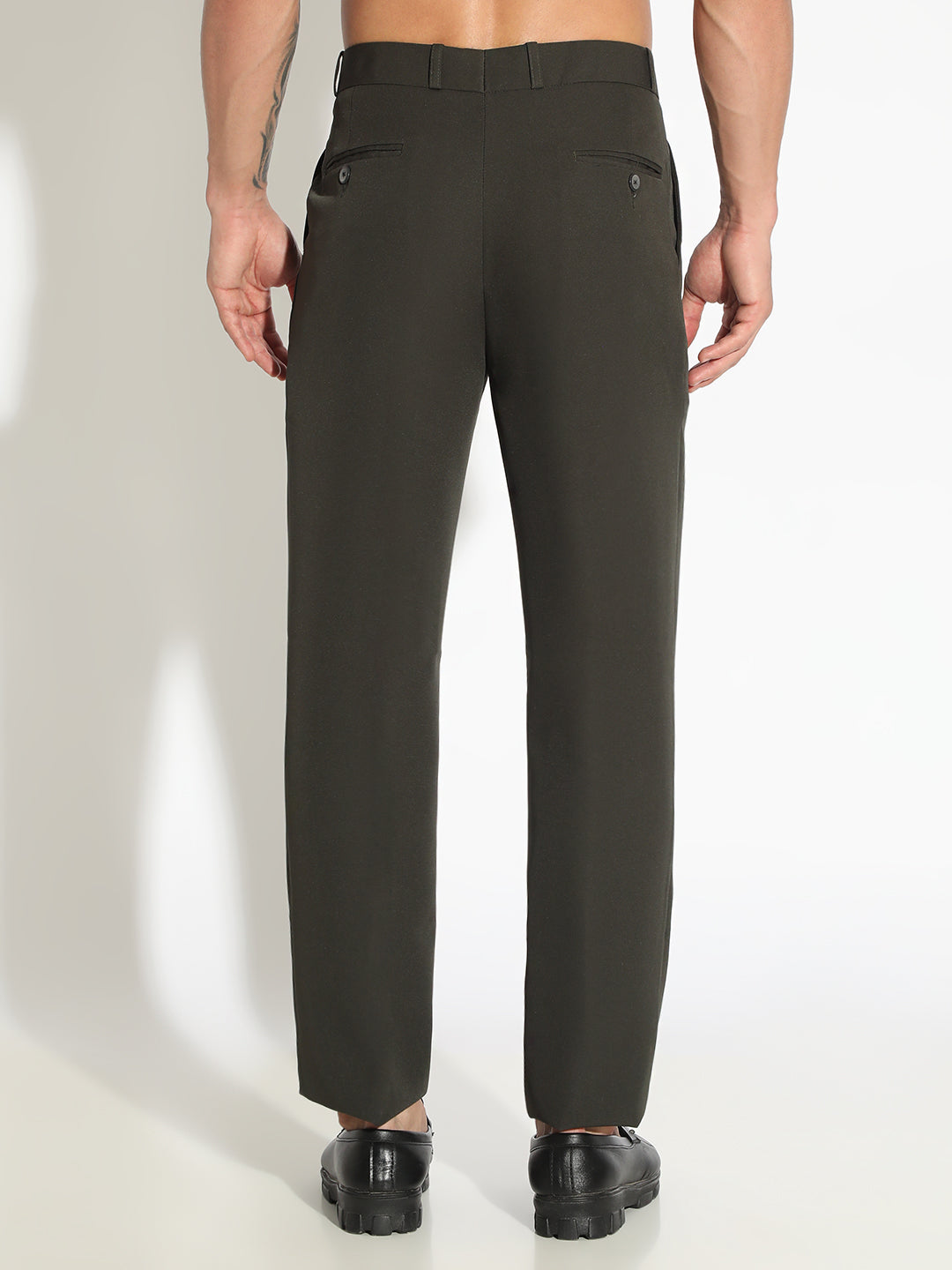 Men's Green Slim Fit Formal Pleated Low Rise Formal Trousers